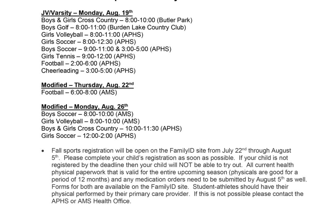 Important Fall Sports Dates