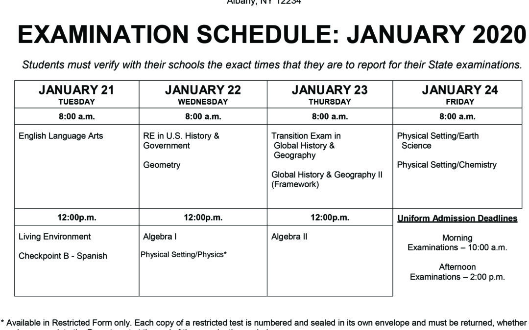 January 2020 Regents Exam Schedule