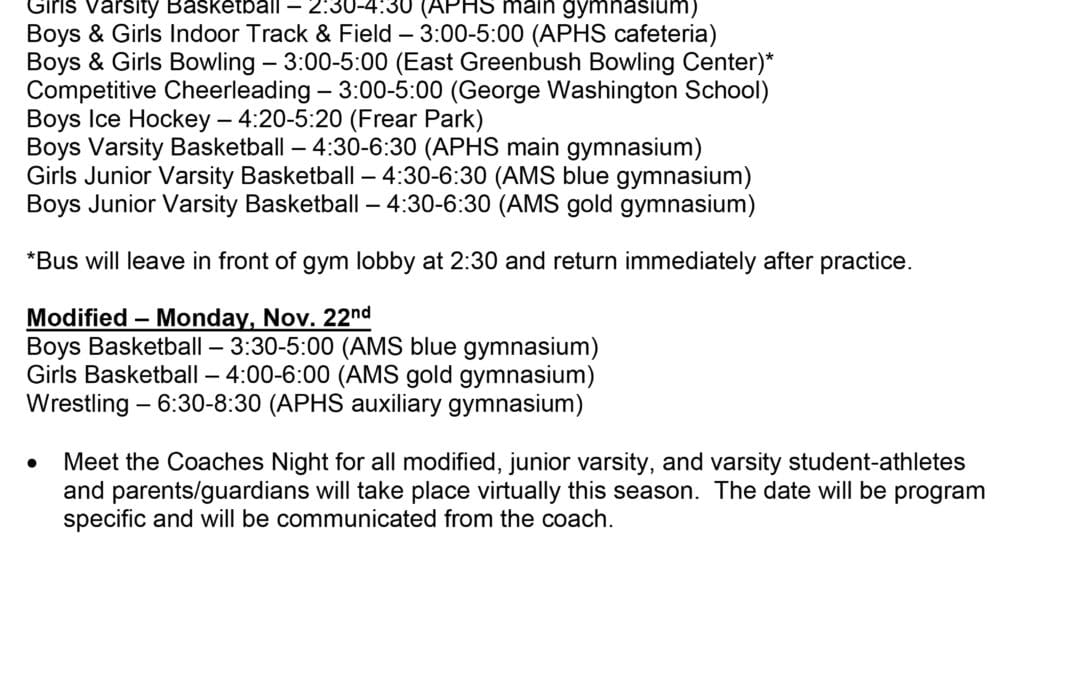 Winter Sports Tryout Dates Announced